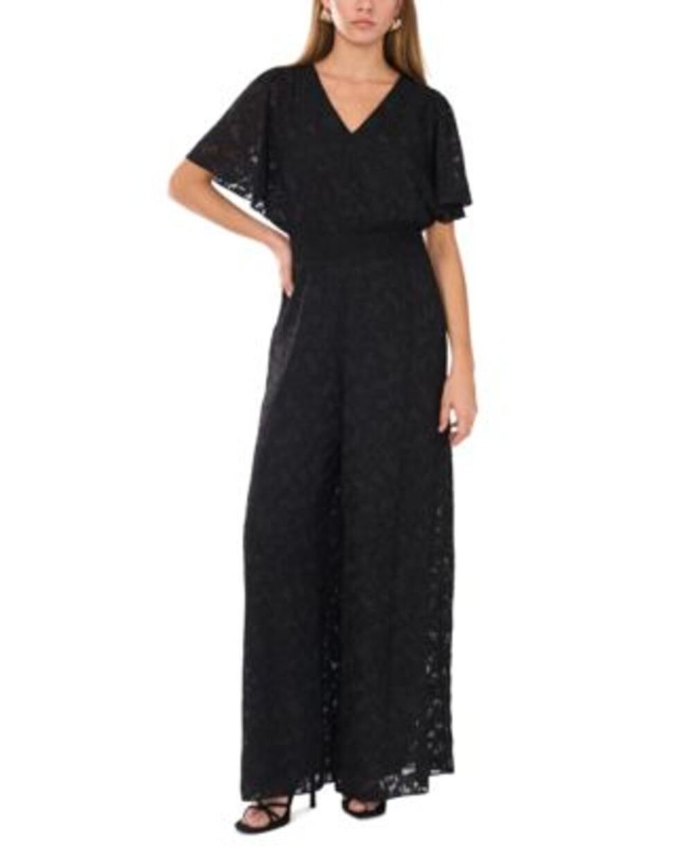 Vince Camuto Women's Embroidered Smocked-Waist Jumpsuit in Rich Black